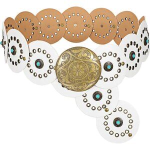 ⚡Women Western Leather Concho Cowgirl Disc Belt Boho Wide Country Waist Belt